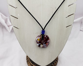 Cast Glass Square with  Rounded edges Pendant in Red, White, and Speckles of Color