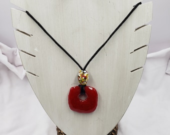 Cast Glass Rounded Edged Square Pendant in Red