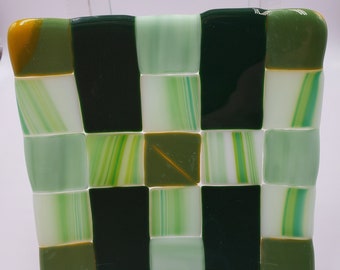 Quilt Pattern Fused Glass Plate - Plaid