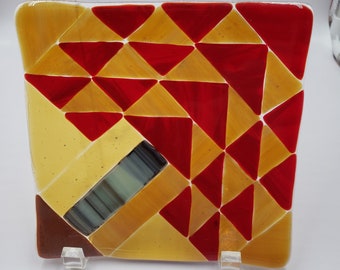 Quilt Pattern Fused Glass Plate - Tree of Life
