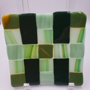 Quilt Pattern Fused Glass Plate - Plaid
