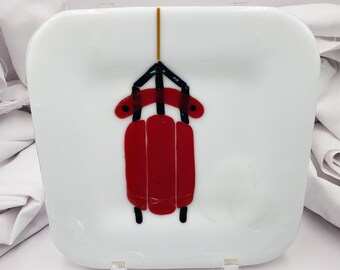 Red Sled Plate 8”x 8” - fused glass