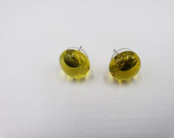 Glass Pebble Post Earrings - Yellow