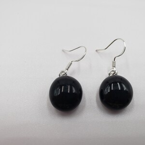 Glass Pebble Earrings - Solid Black