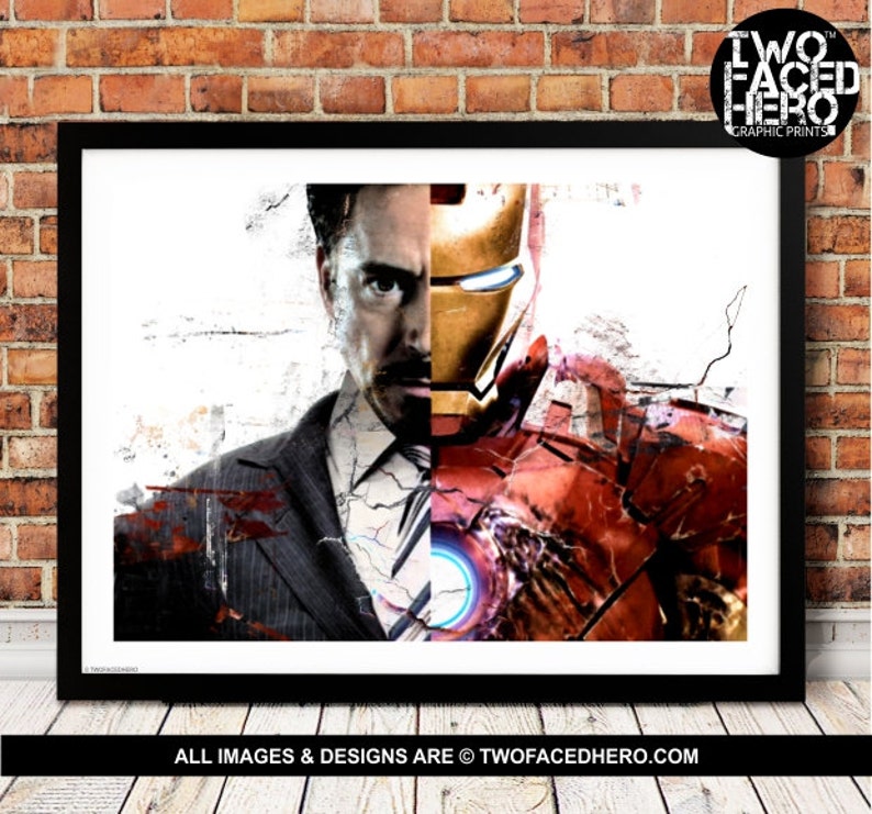 Avengers Tony Stark Split Civil War Marvel Inspired Art Iron Man Poster Print Captain America