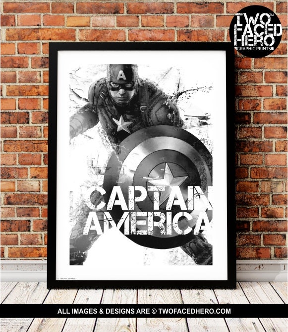 Captain America Art Print Noir Et Blanc Superhero Inspired Etsy Canada