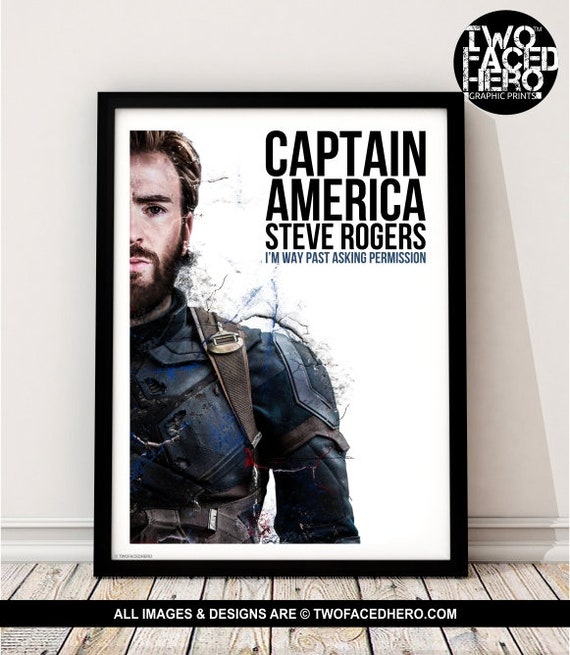 civil war Superhero Inspired Winter Soldier endgame Captain America Steve Rogers Art Print Avengers retro infinity war beard