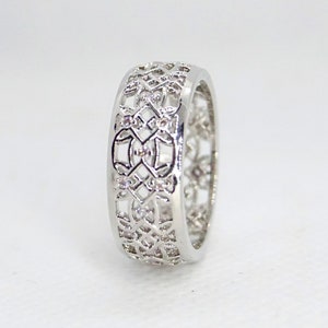 Elegant White Sapphire and Sterling Silver plated ring, fashion ring, statement ring, birthstone ring, wide band silver ring, promise ring