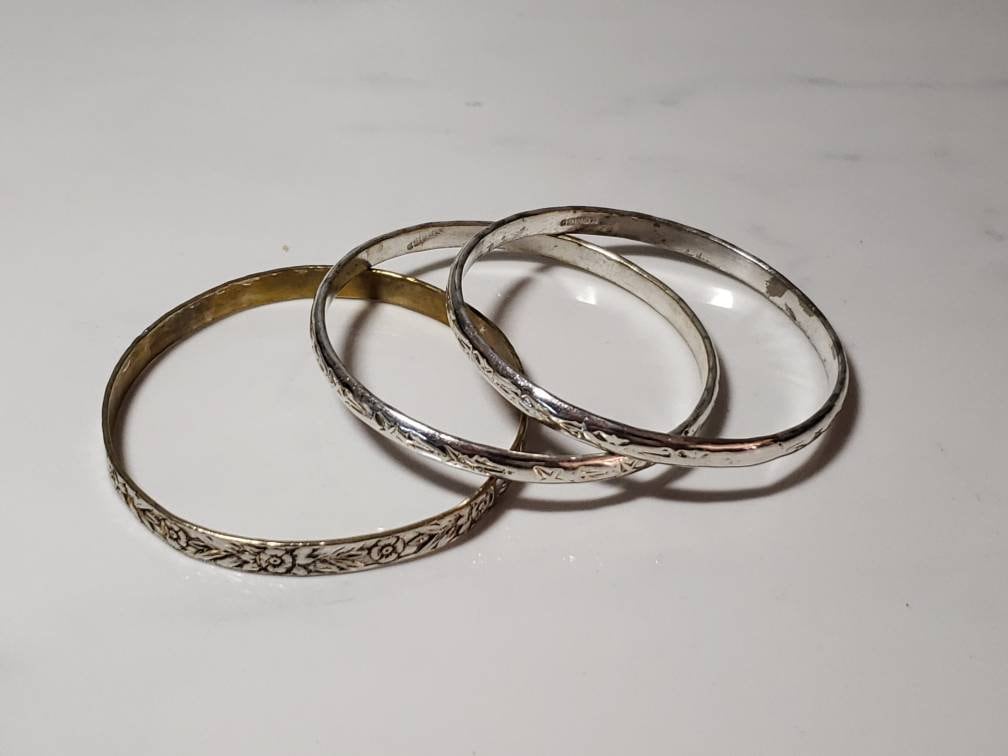 3 Vintage Sterling Silver Bangle Bracelets Stamped 925 3 Vintage Sterling Silver Bangle Bracelets Stamped 925