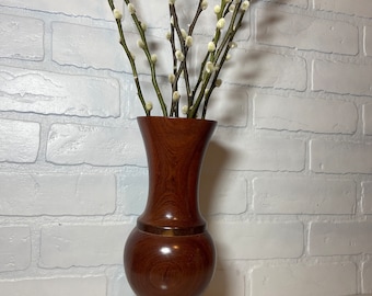 Large Retro hand turned wood vase