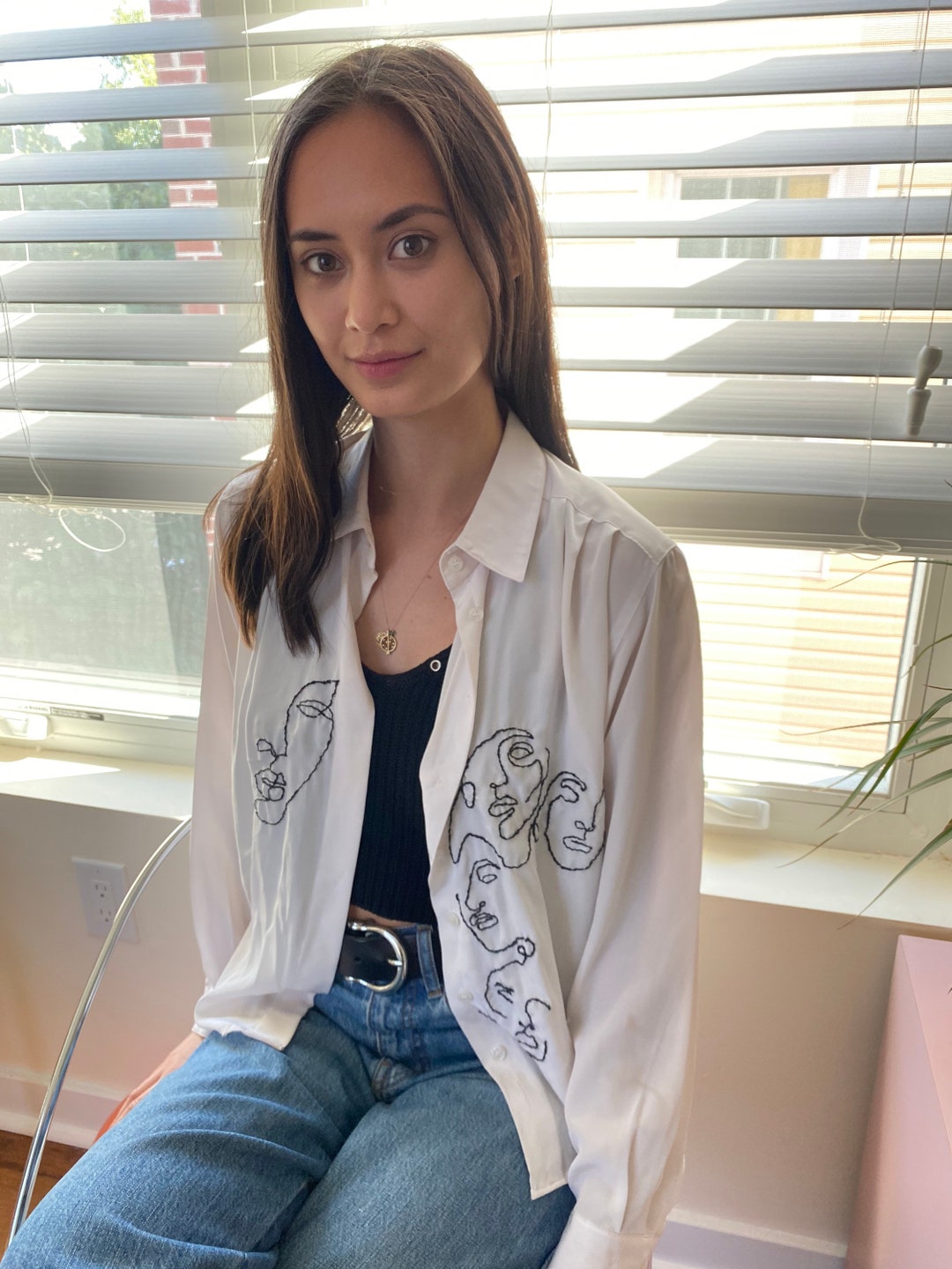 CUSTOM Embroidered Face Button Down Etsy