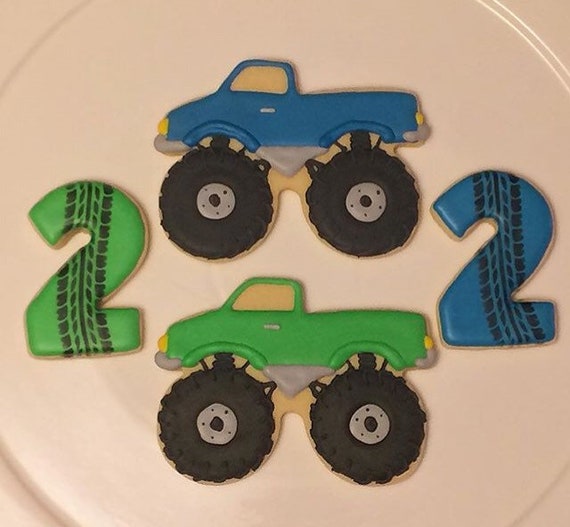 Monster Truck Birthday Decorated Cookies Etsy