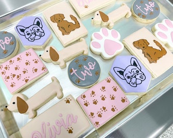 Puppy theme cookies. Dog theme birthday 12 cookies