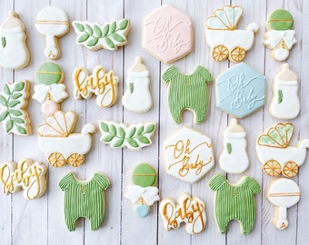 Baby shower cookies / baby boy cookies / baby girl cookies / baby shower favors / cookies for baby shower 24 cookies