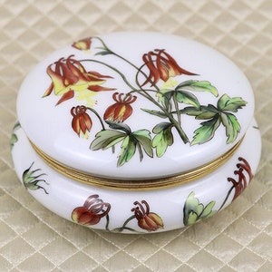 Antique Art Nouveau dresser vanity jar, Limoges hand painted porcelain jewelry trinket box, big lid flowers brass, round powder CFH GDM image 1