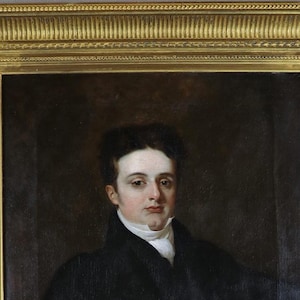 Antique oil portrait painting Regency gentleman man aristocrat Georgian Victorian Edwardian 18th 19th century gilt gilded carved wood frame