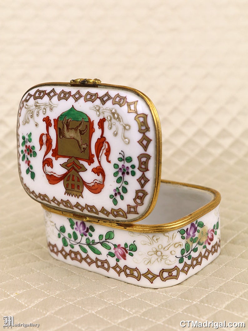 Antique hand painted porcelain jewelry ring casket dresser | Etsy