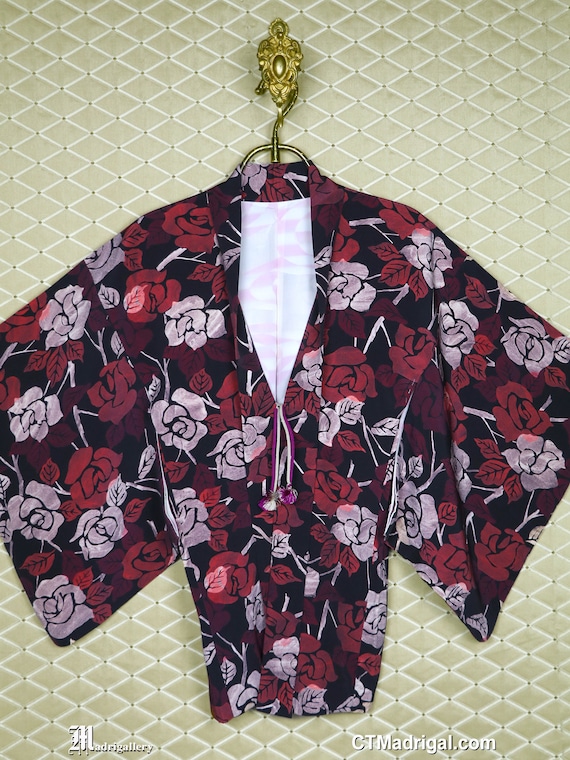 Vintage Seide Haori Kimono Jacke Robe Mantel, lange Ärmel