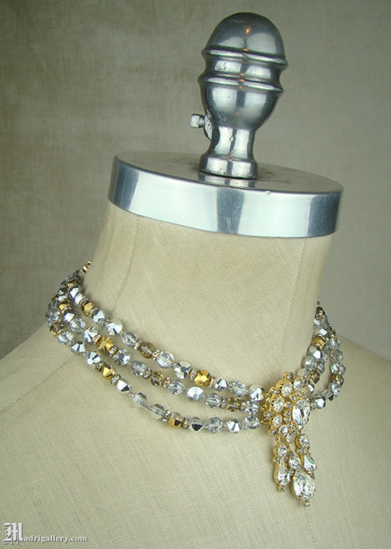 Vintage Signed Castlecliff Necklace Faceted Gray & Clear Etsy