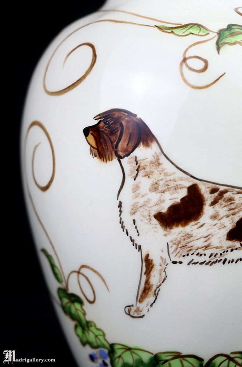 Hand Painted Ceramic Vase, Dog With Berries & Leaves, Country Decor