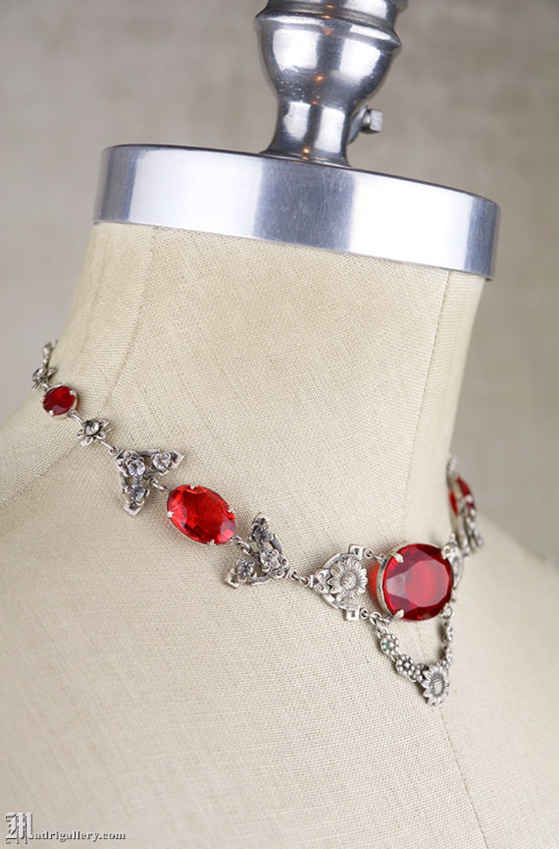 Antique 1920s Necklace Art Deco Red Glass in Silver - Etsy