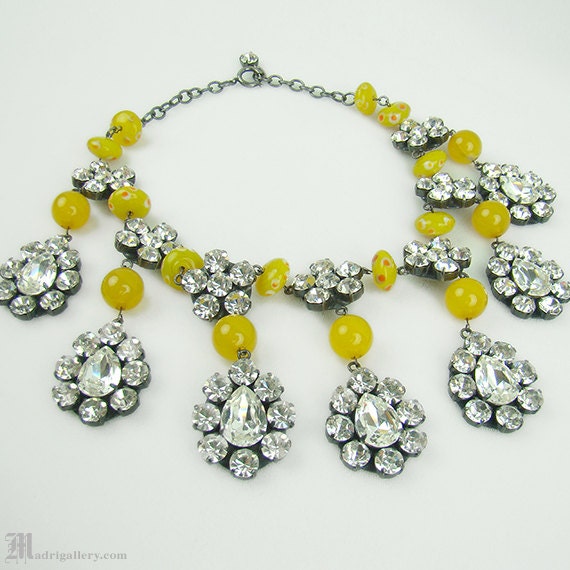 1960s crystal bib necklace chunky yellow Millefiori glass | Etsy