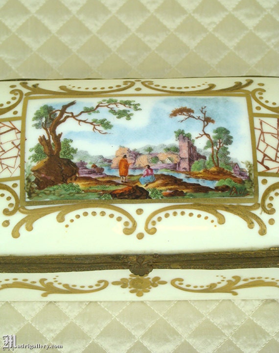 Antike Porzellan-Box von Hand bemalt Französisch Landschaft | Etsy