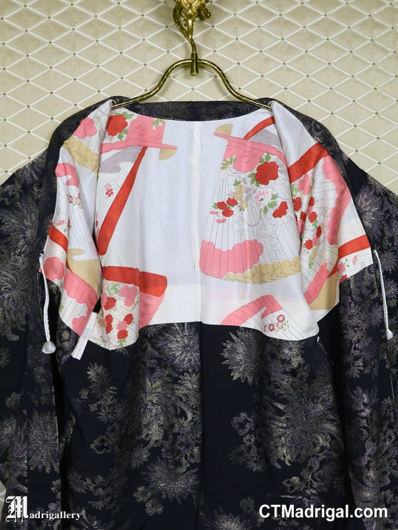 Metallic silk haori kimono jacket robe coat chrys… - image 4