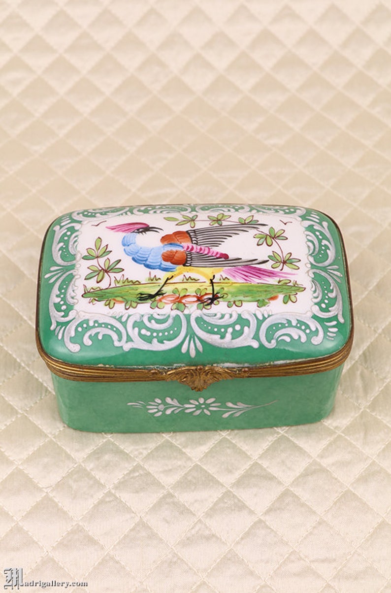 Antique Porcelain Box Hand Painted Enameled Bird Porcelaine Etsy