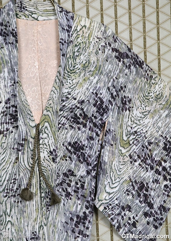 Old silk haori, vintage kimono jacket robe coat, … - image 2