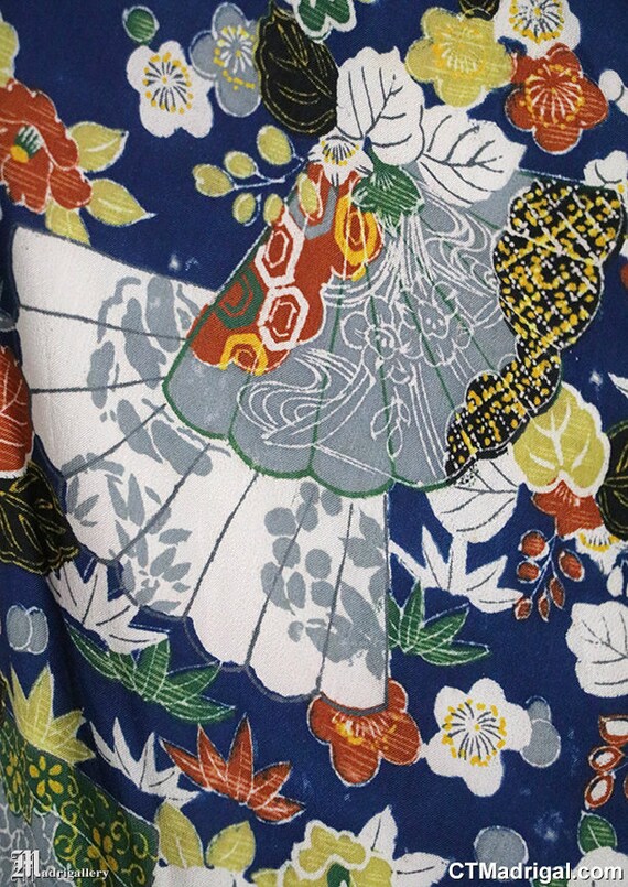 Antique blue silk haori, vintage kimono jacket ro… - image 5