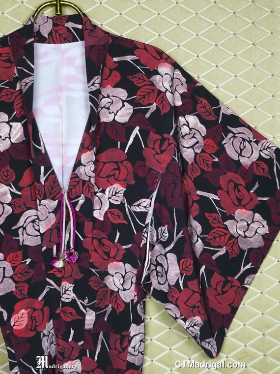 Vintage silk haori kimono jacket robe coat, long … - image 2