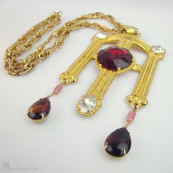 Castlecliff statement necklace, signed, faceted r… - image 1