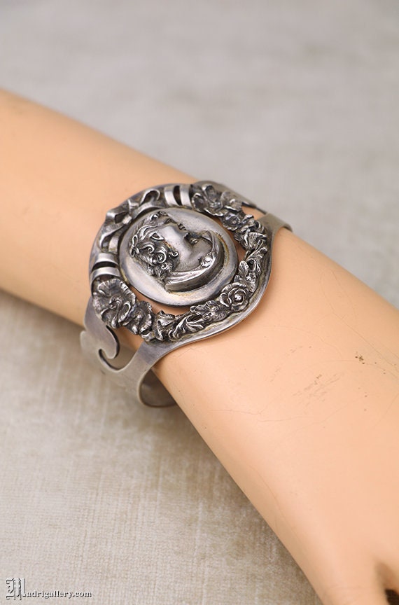 Antique sterling cameo bracelet, 925 silver portra