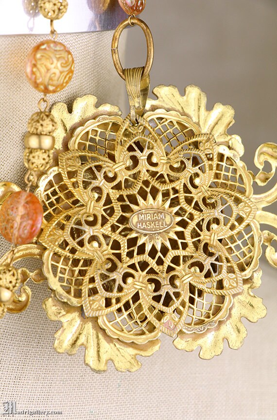 Huge Miriam Haskell Pendant Necklace, Brass Lion Lavalier
