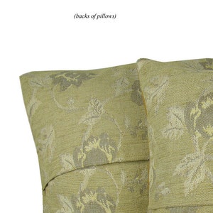 Pair french country pillows, antique bird embroidery, crewel embroidered linen, soft brush fringe, velvet, floral flowers, beige tan cream image 4