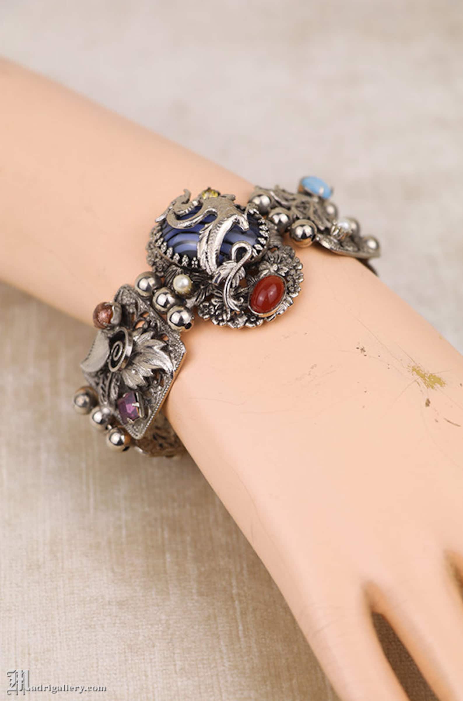 Bracelet Vintage En Métal Cloisonné Décor Dragon - Travail Asiatique, Occasion #1460