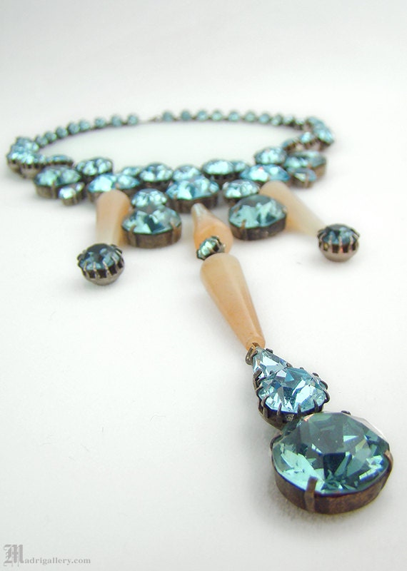 Antique necklace, early 20th century aqua crystal 