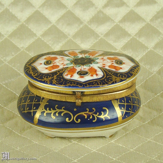 A Blue Bohemian Hand Painted & Gilded Glass Box A Blue Bohemian Hand Painted & Gilded Glass Box