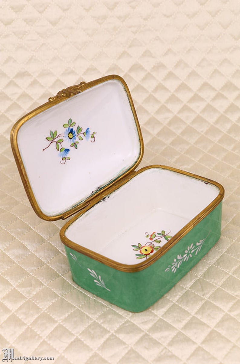 Antique Porcelain Box Hand Painted Enameled Bird Porcelaine Etsy