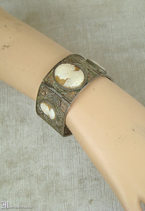 Antique cameo cuff bracelet, 800 silver etruscan f