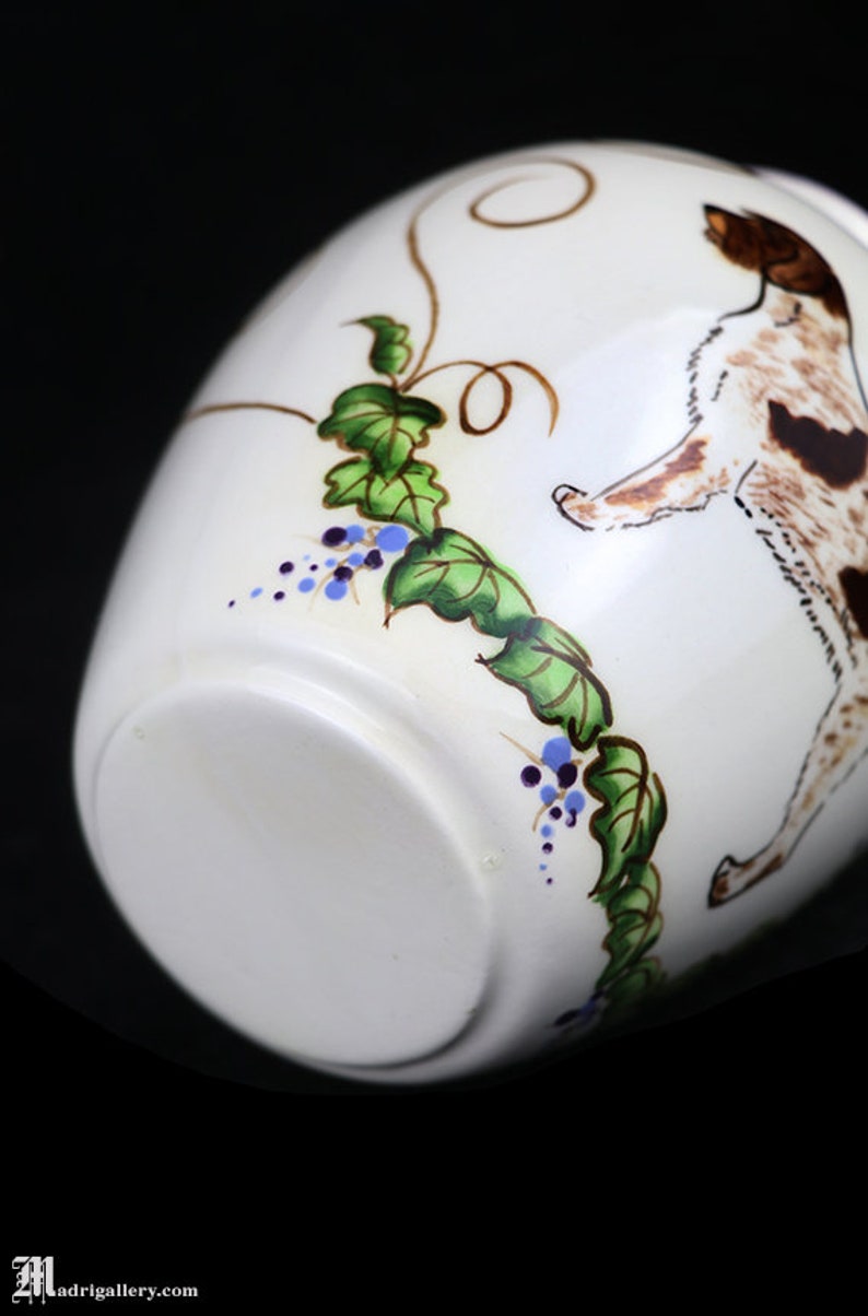 Hand Painted Ceramic Vase, Dog With Berries & Leaves, Country Decor
