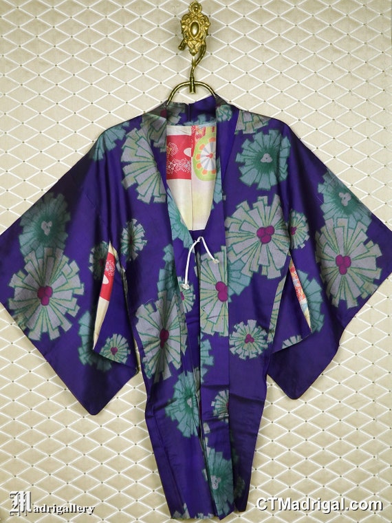 Antique silk haori, vintage kimono jacket robe coa