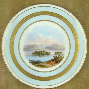 Placa de gabinete de porcelana antigua paisaje pintado a mano | Etsy