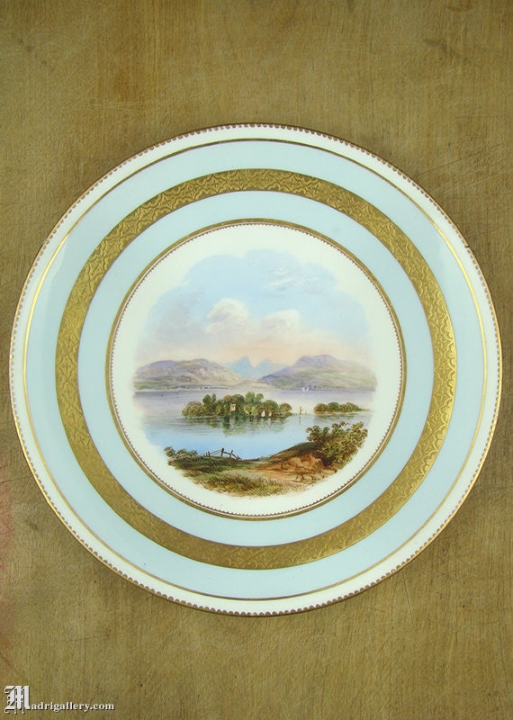 Placa de gabinete de porcelana antigua paisaje pintado a mano | Etsy