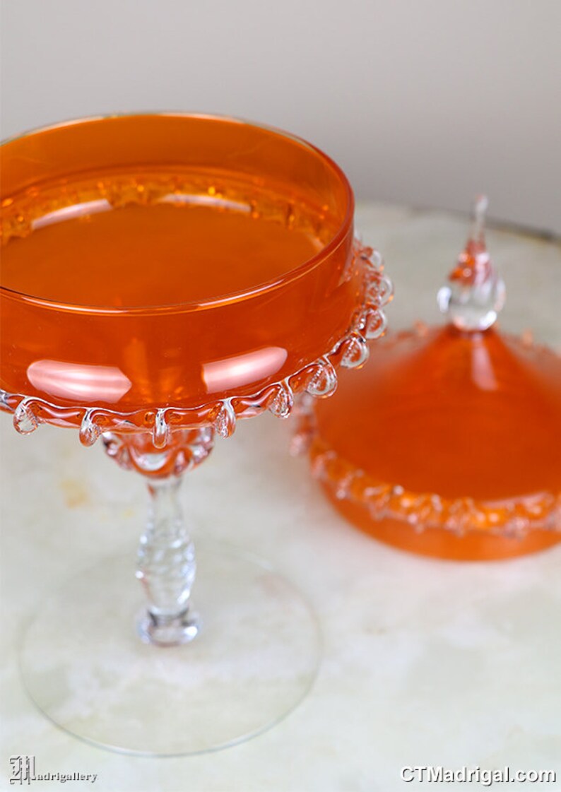 Vintage BIG Glass Compote Candy Dish Apothecary Jar Orange Etsy