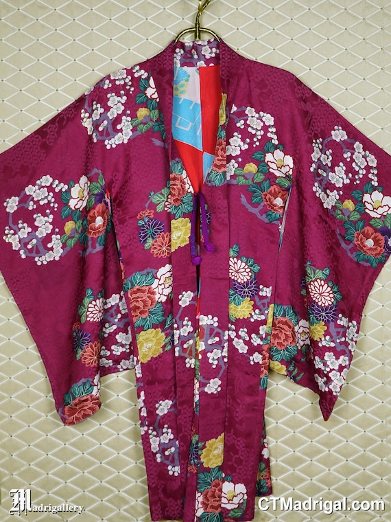 Antique silk haori kimono jacket robe coat, long s