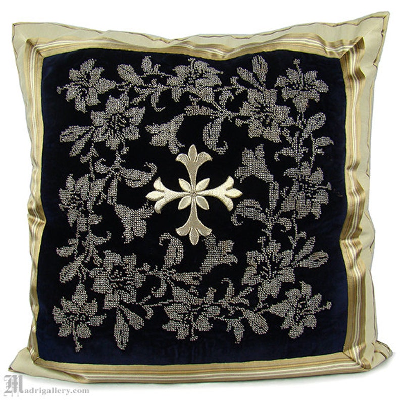 Pillow, Antique Victorian Glass Beaded Black Velvet Needlepoint Gold