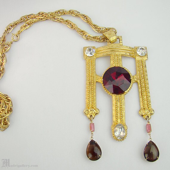 Castlecliff statement necklace, signed, faceted r… - image 2