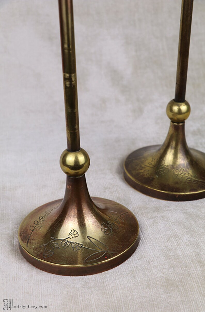 Tall, Arts & Crafts Era Candlestick Pair, Two Art Nouveau Candle Holder